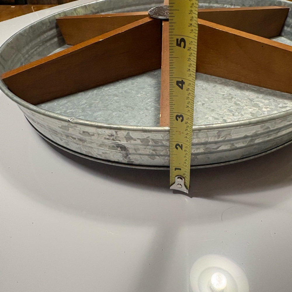 lazy susan features a galvanized metal base wood divider insert for serving - Picture 8 of 10